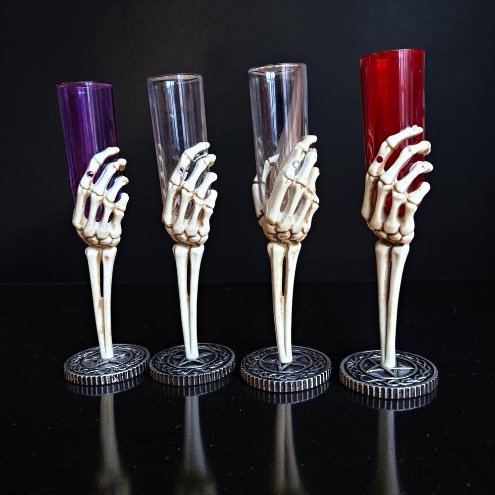 Easter Unlimited Skeleton Hand Goblets Set 4 Halloween Gothic Pentagram Chalice